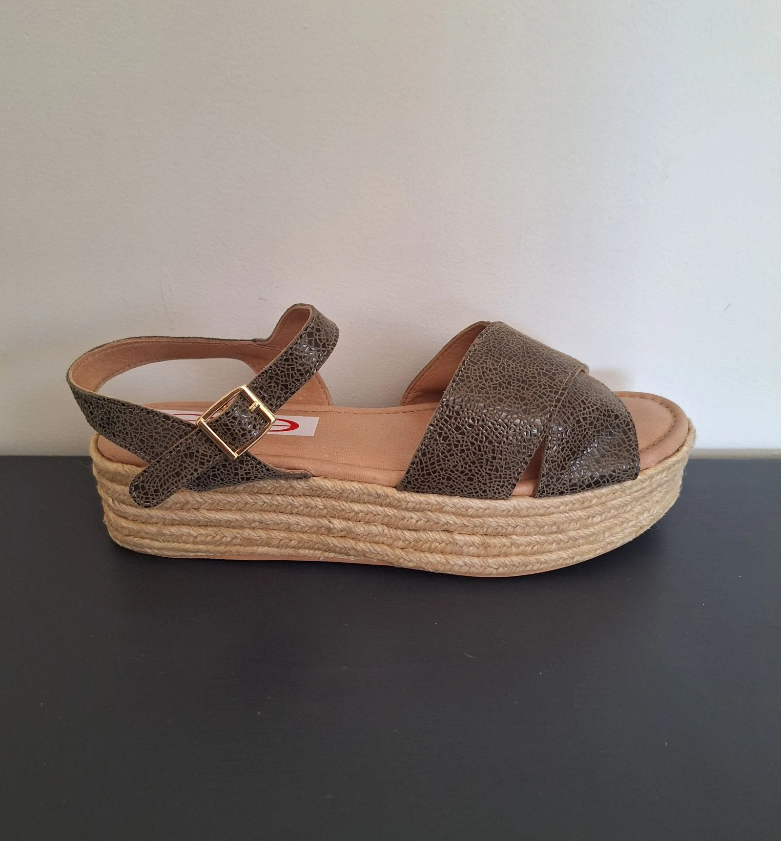 Green leather espadrilles / sandals with platform sole size 40 – photo 3